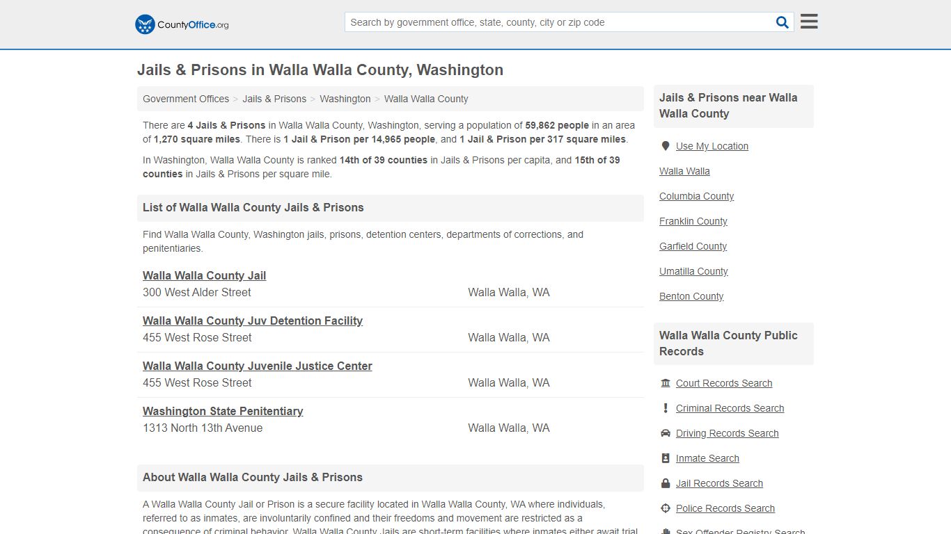 Jails & Prisons - Walla Walla County, WA (Inmate Rosters & Records)